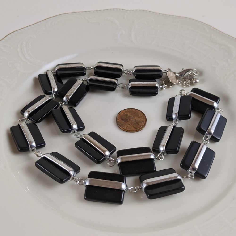 Whbm Black And Silver Rectangle Square Necklace - image 2